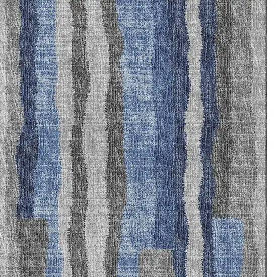 Blue Ivory And Gray Abstract Washable Area Rug With UV Protection Photo 5