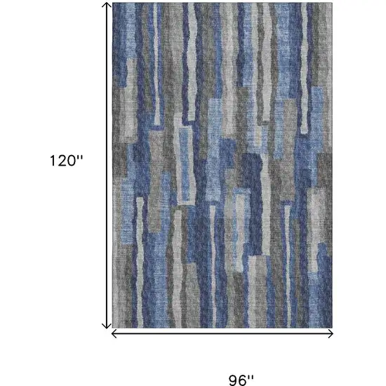 Blue Ivory And Gray Abstract Washable Area Rug With UV Protection Photo 3