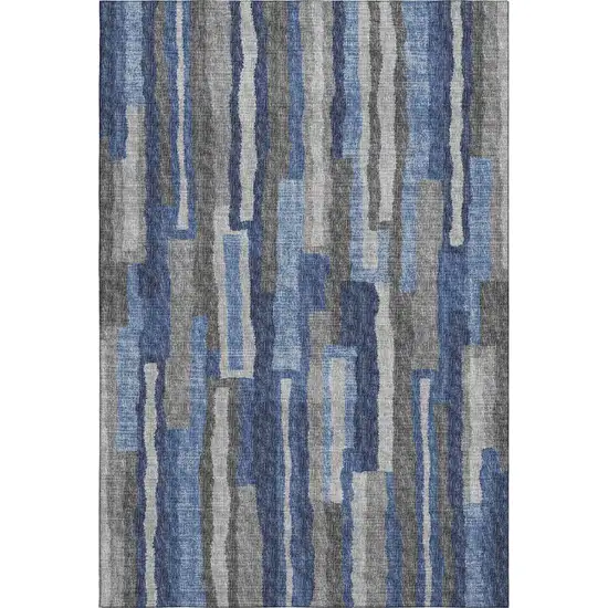 Blue Ivory And Gray Abstract Washable Area Rug With UV Protection Photo 2