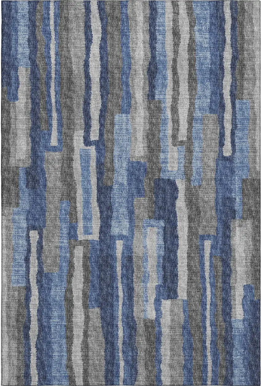 Blue Ivory And Gray Abstract Washable Area Rug With UV Protection Photo 2