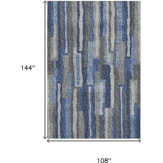 Blue Ivory And Gray Abstract Washable Area Rug With UV Protection Photo 3