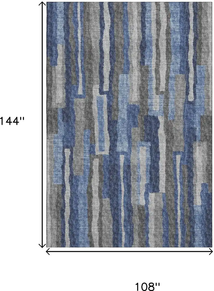 Blue Ivory And Gray Abstract Washable Area Rug With UV Protection Photo 3