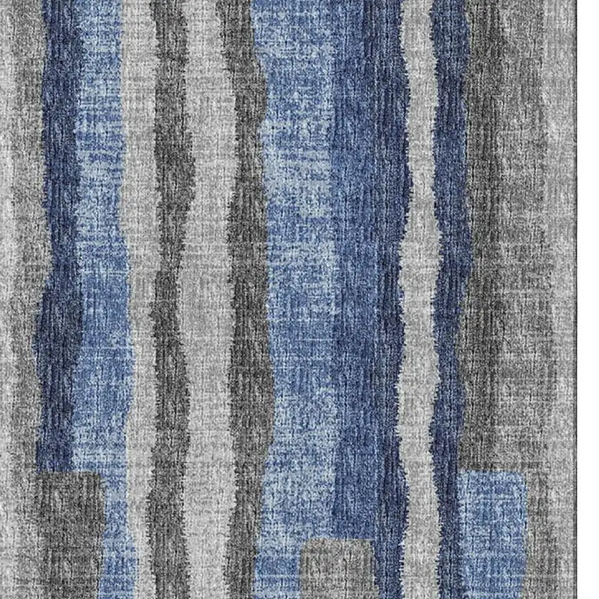 Blue Ivory And Gray Abstract Washable Area Rug With UV Protection Photo 5