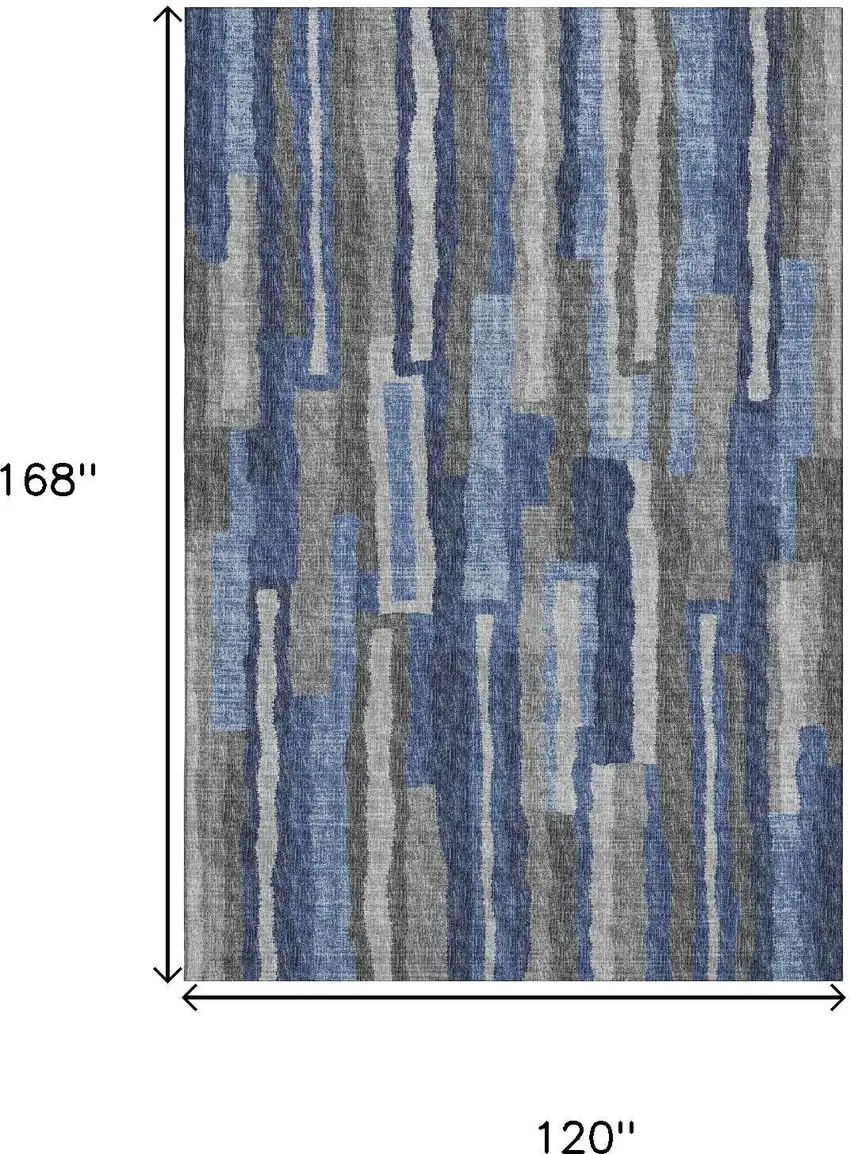 Blue Ivory And Gray Abstract Washable Area Rug With UV Protection Photo 3
