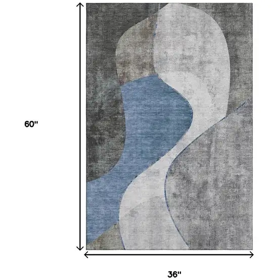 Blue Ivory And Gray Abstract Washable Area Rug With UV Protection Photo 7