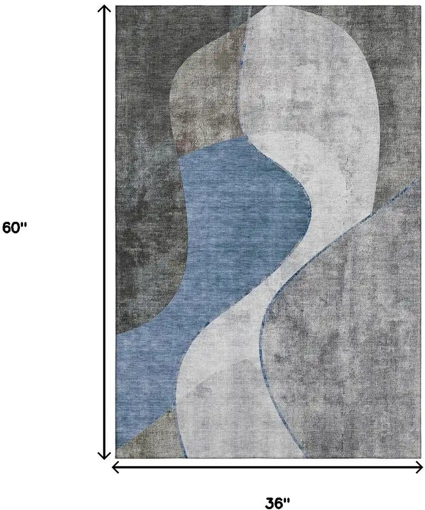 Blue Ivory And Gray Abstract Washable Area Rug With UV Protection Photo 7
