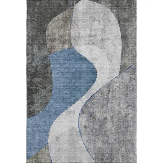 Blue Ivory And Gray Abstract Washable Area Rug With UV Protection Photo 1