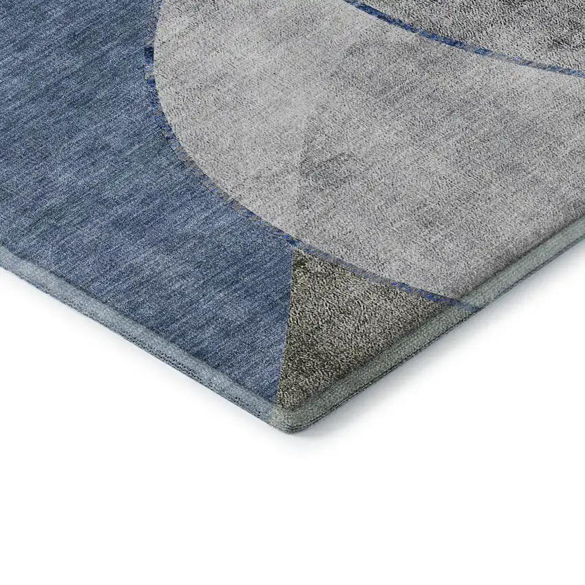 Blue Ivory And Gray Abstract Washable Area Rug With UV Protection Photo 7