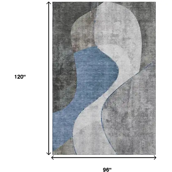 Blue Ivory And Gray Abstract Washable Area Rug With UV Protection Photo 3