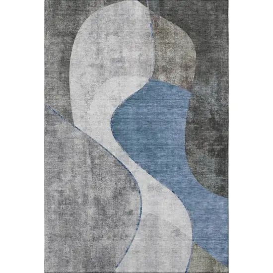 Blue Ivory And Gray Abstract Washable Area Rug With UV Protection Photo 4