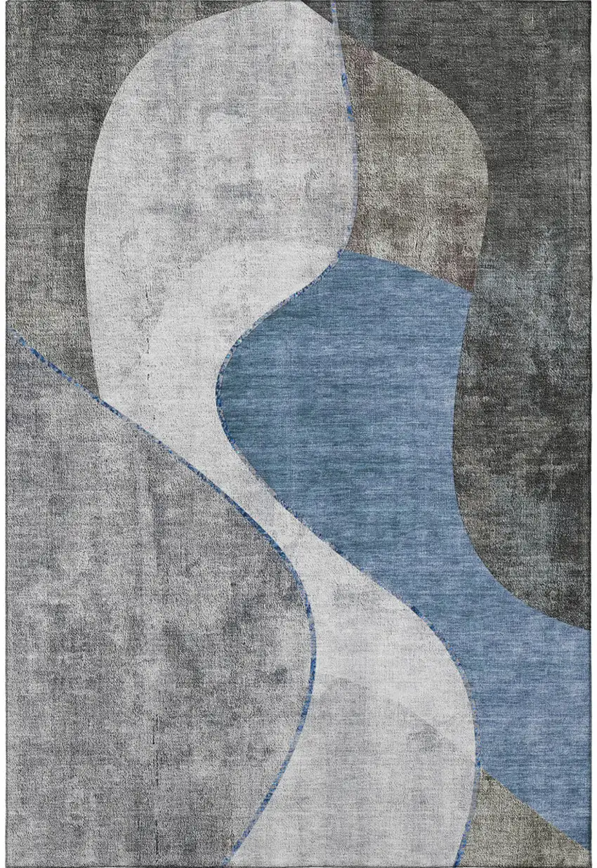Blue Ivory And Gray Abstract Washable Area Rug With UV Protection Photo 4