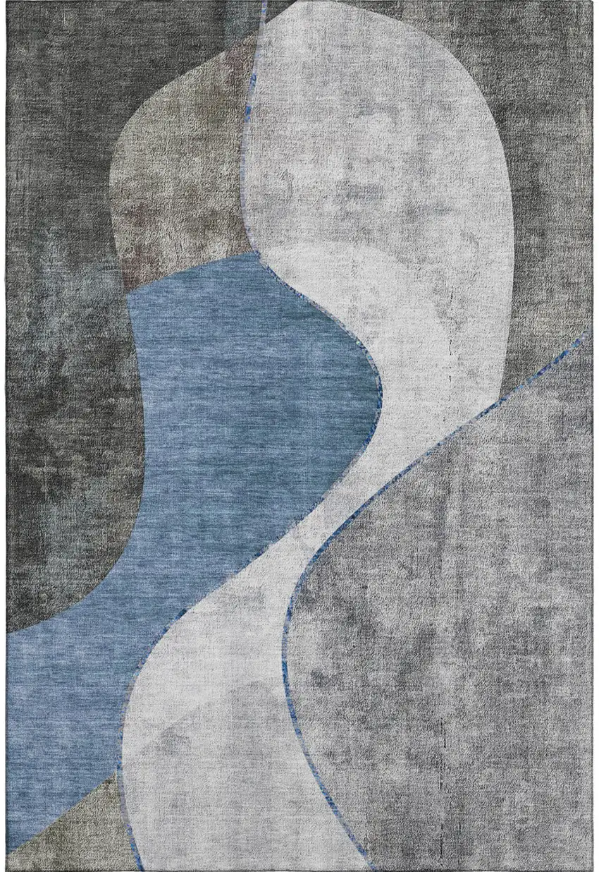 Blue Ivory And Gray Abstract Washable Area Rug With UV Protection Photo 2