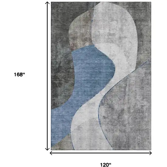 Blue Ivory And Gray Abstract Washable Area Rug With UV Protection Photo 3