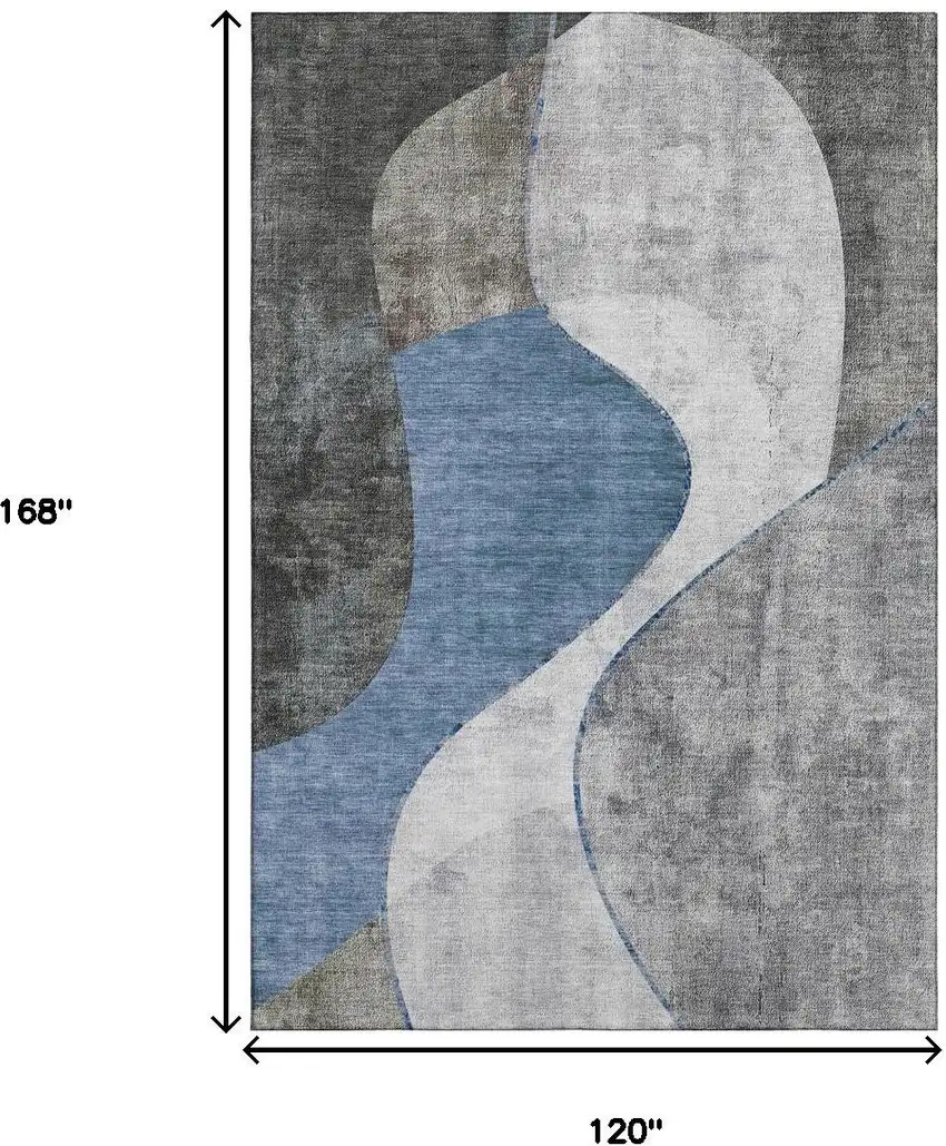 Blue Ivory And Gray Abstract Washable Area Rug With UV Protection Photo 3