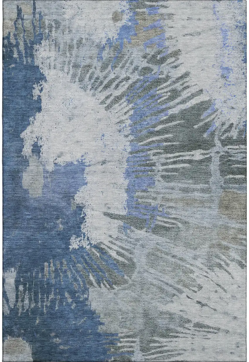 Blue Ivory And Gray Abstract Washable Area Rug With UV Protection Photo 4