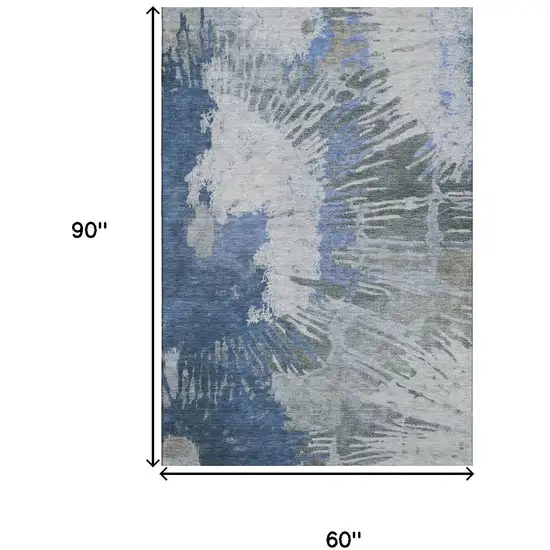 Blue Ivory And Gray Abstract Washable Area Rug With UV Protection Photo 3