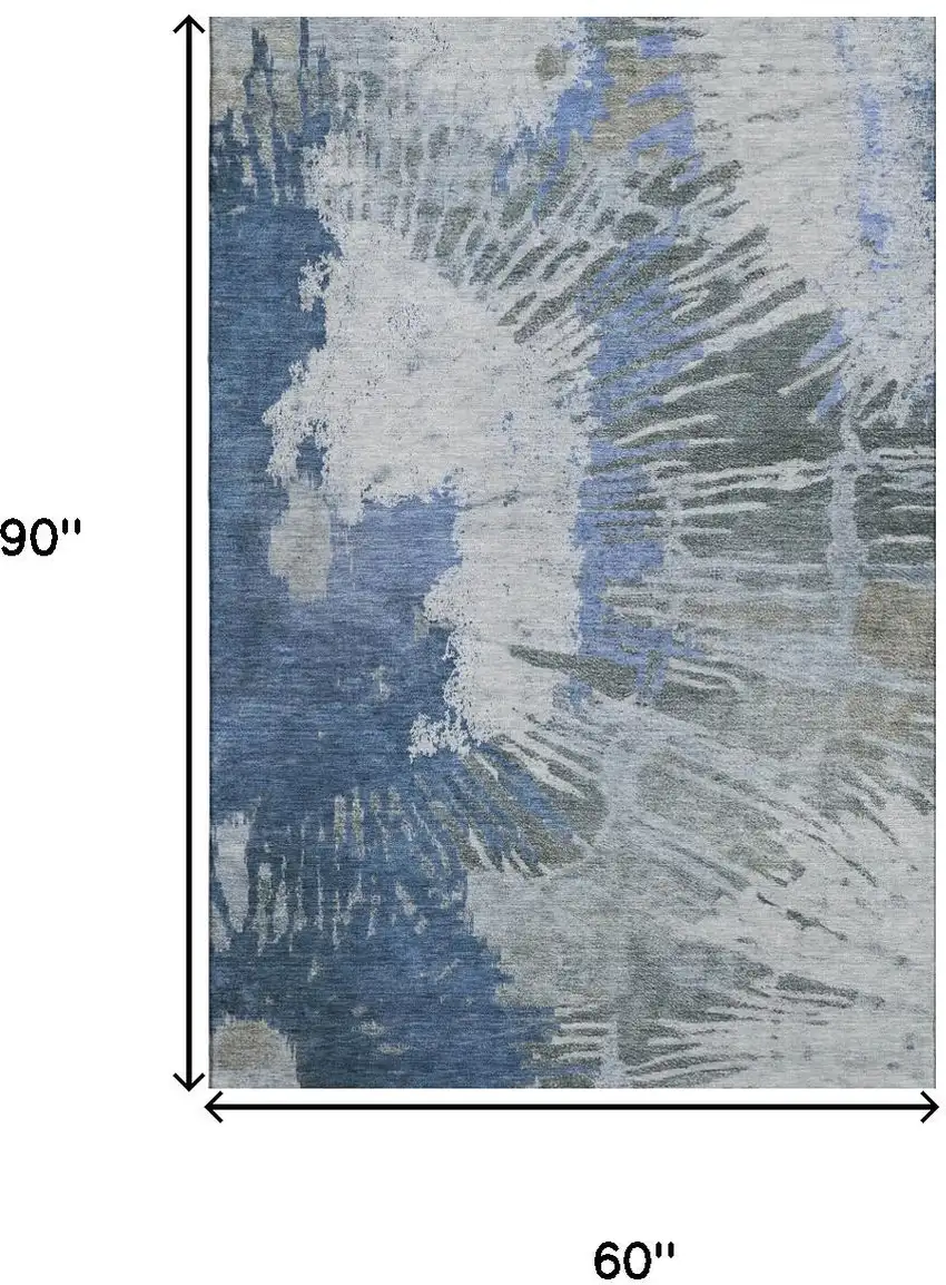 Blue Ivory And Gray Abstract Washable Area Rug With UV Protection Photo 3
