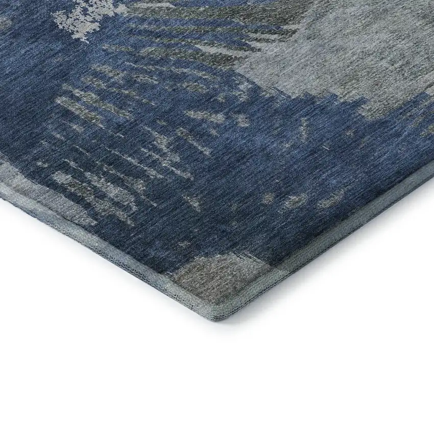 Blue Ivory And Gray Abstract Washable Area Rug With UV Protection Photo 6