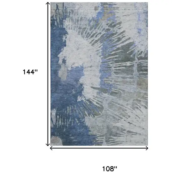Blue Ivory And Gray Abstract Washable Area Rug With UV Protection Photo 3