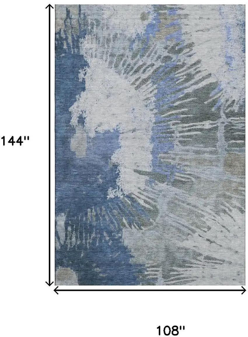 Blue Ivory And Gray Abstract Washable Area Rug With UV Protection Photo 3