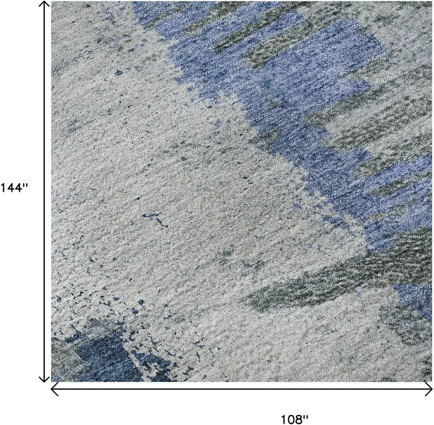 Blue Ivory And Gray Abstract Washable Area Rug With UV Protection Photo 9