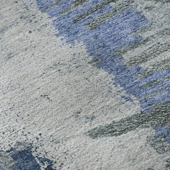 Blue Ivory And Gray Abstract Washable Area Rug With UV Protection Photo 1