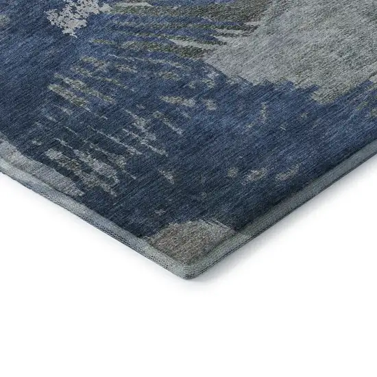 Blue Ivory And Gray Abstract Washable Area Rug With UV Protection Photo 7