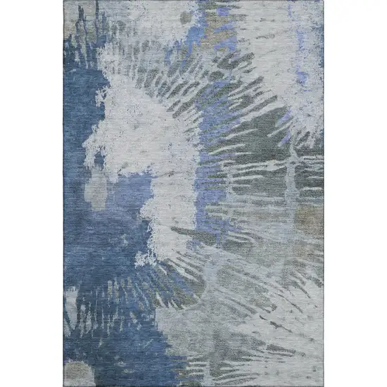 Blue Ivory And Gray Abstract Washable Area Rug With UV Protection Photo 5