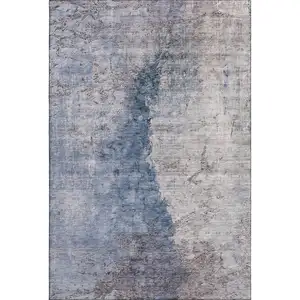 Photo of Blue Ivory And Gray Abstract Washable Area Rug With UV Protection