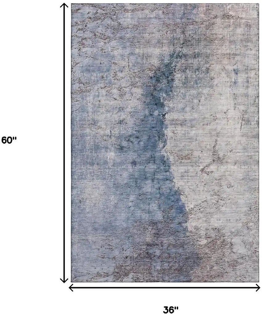 Blue Ivory And Gray Abstract Washable Area Rug With UV Protection Photo 7