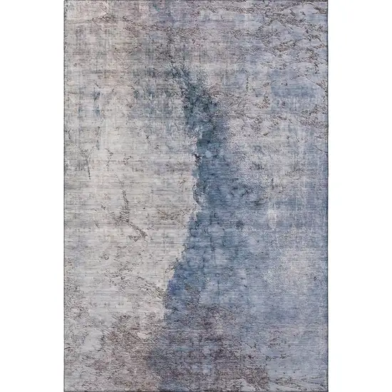 Blue Ivory And Gray Abstract Washable Area Rug With UV Protection Photo 4