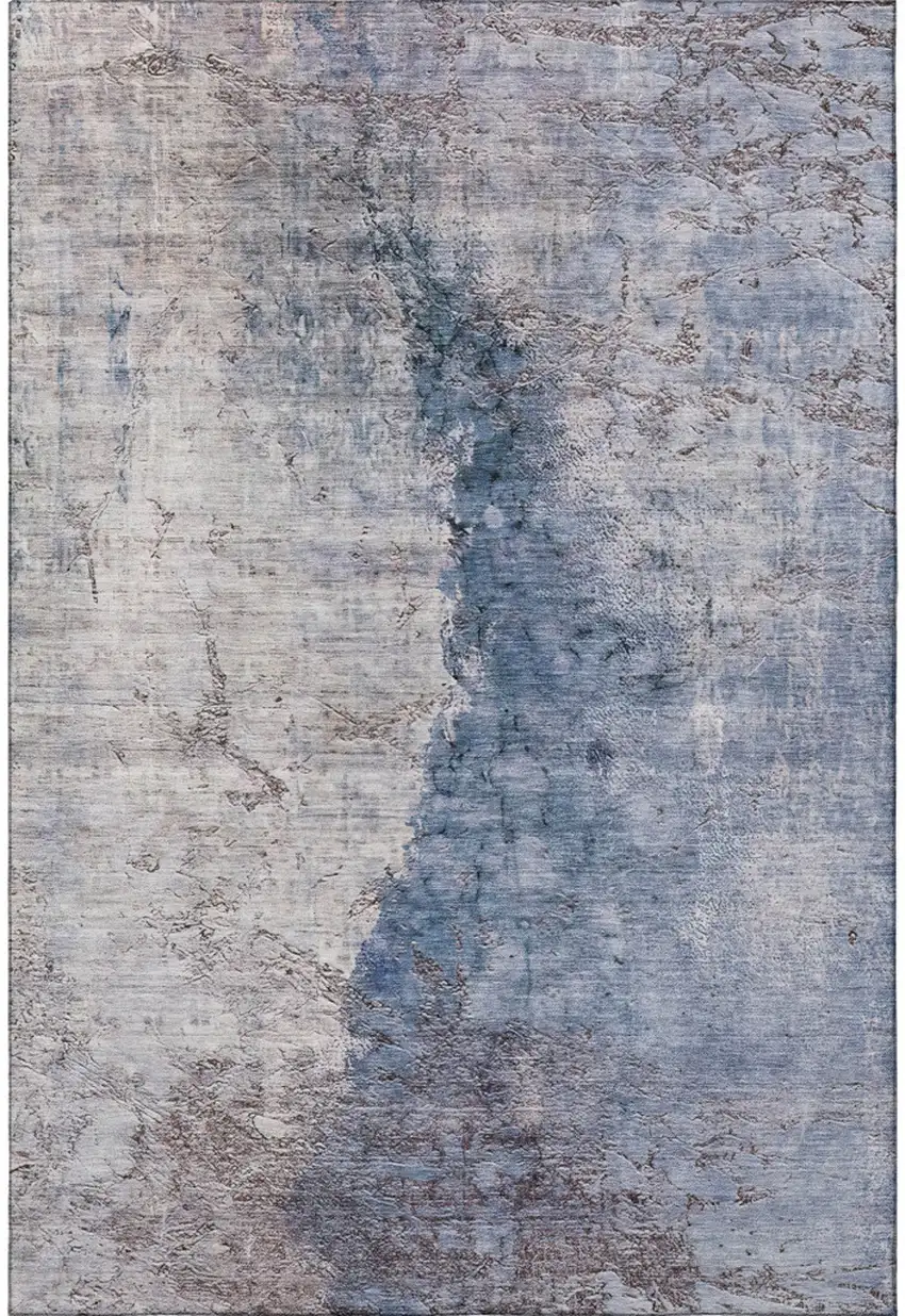 Blue Ivory And Gray Abstract Washable Area Rug With UV Protection Photo 4