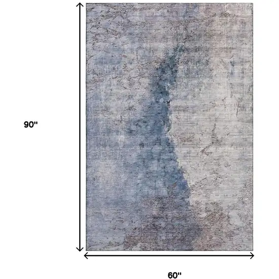 Blue Ivory And Gray Abstract Washable Area Rug With UV Protection Photo 9
