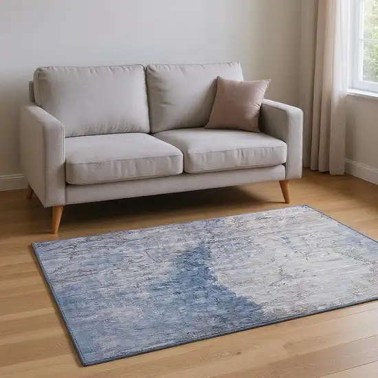 Blue Ivory And Gray Abstract Washable Area Rug With UV Protection Photo 2