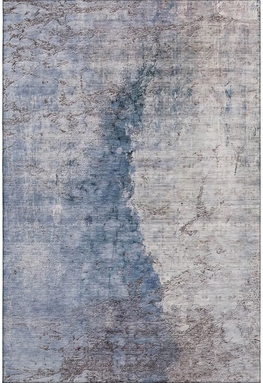 Blue Ivory And Gray Abstract Washable Area Rug With UV Protection Photo 1