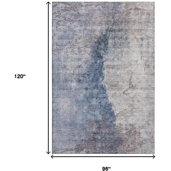 Blue Ivory And Gray Abstract Washable Area Rug With UV Protection Photo 6