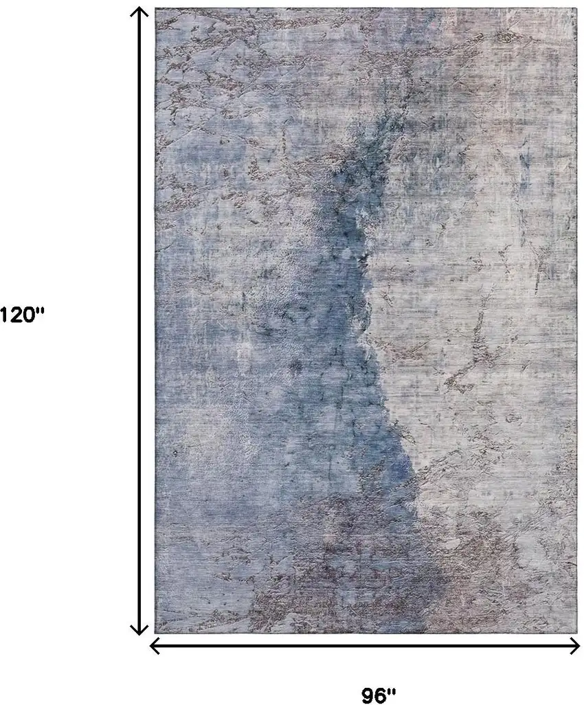 Blue Ivory And Gray Abstract Washable Area Rug With UV Protection Photo 6