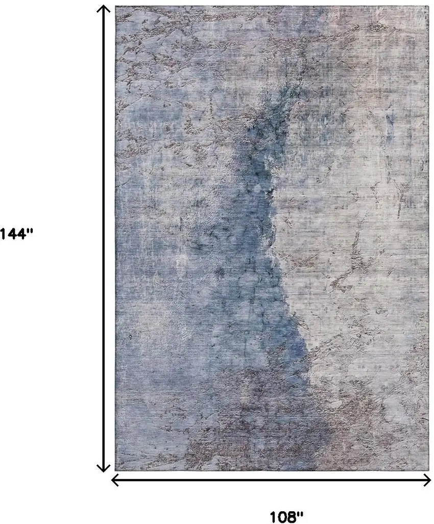 Blue Ivory And Gray Abstract Washable Area Rug With UV Protection Photo 7