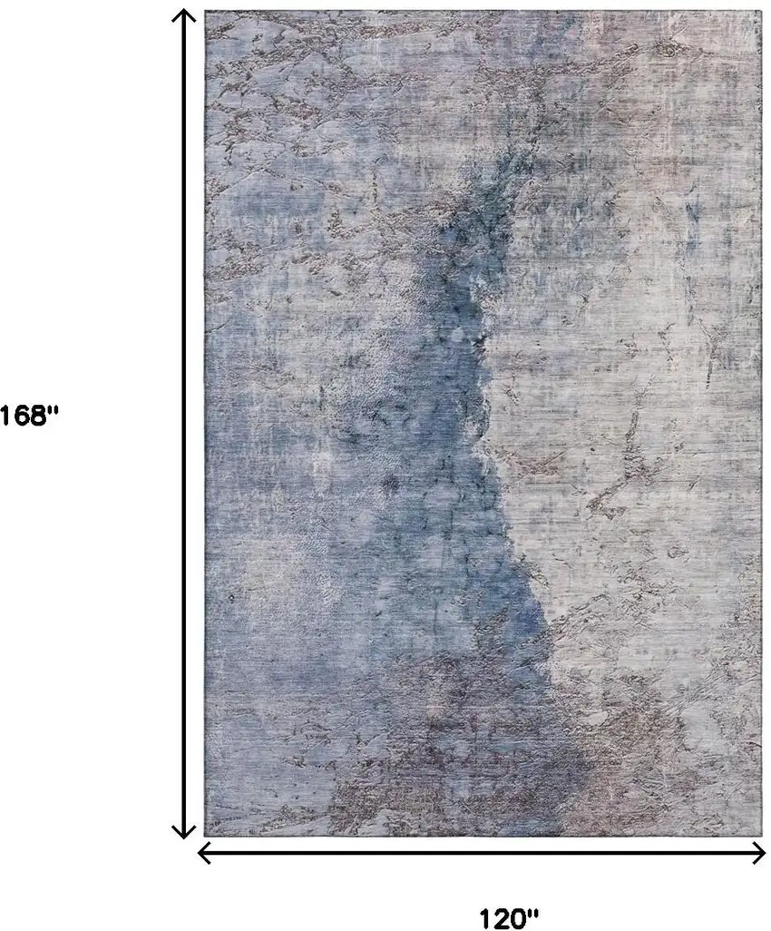 Blue Ivory And Gray Abstract Washable Area Rug With UV Protection Photo 3