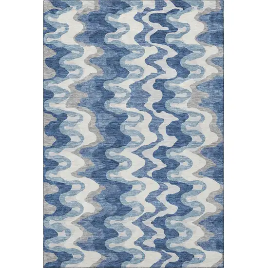 Blue Ivory And Gray Abstract Washable Area Rug With UV Protection Photo 3