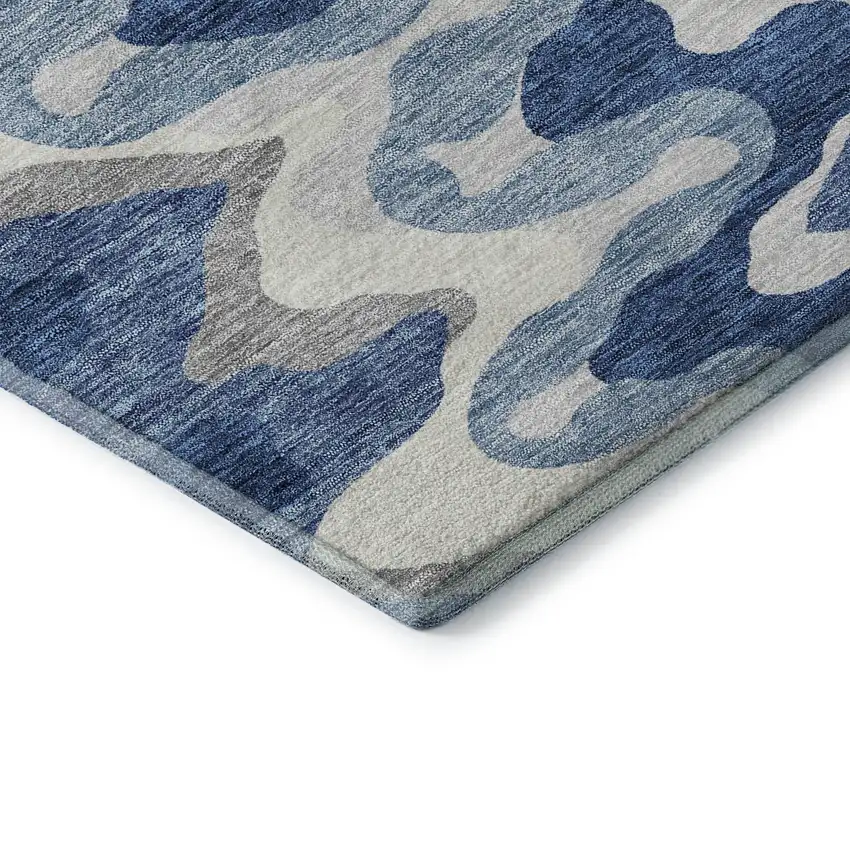 Blue Ivory And Gray Abstract Washable Area Rug With UV Protection Photo 7