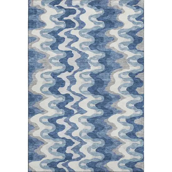 Blue Ivory And Gray Abstract Washable Area Rug With UV Protection Photo 1
