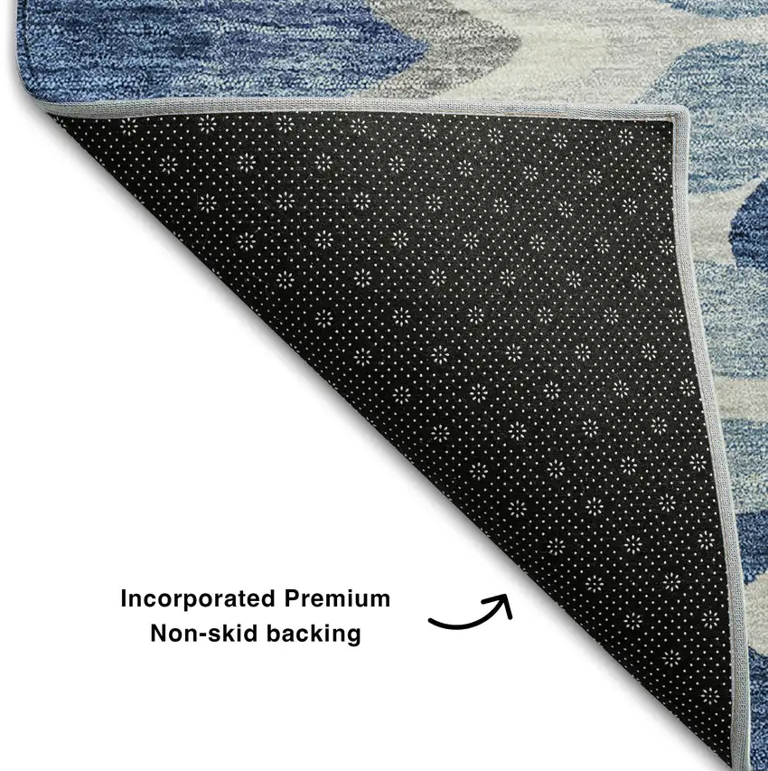 Blue Ivory And Gray Abstract Washable Area Rug With UV Protection Photo 6