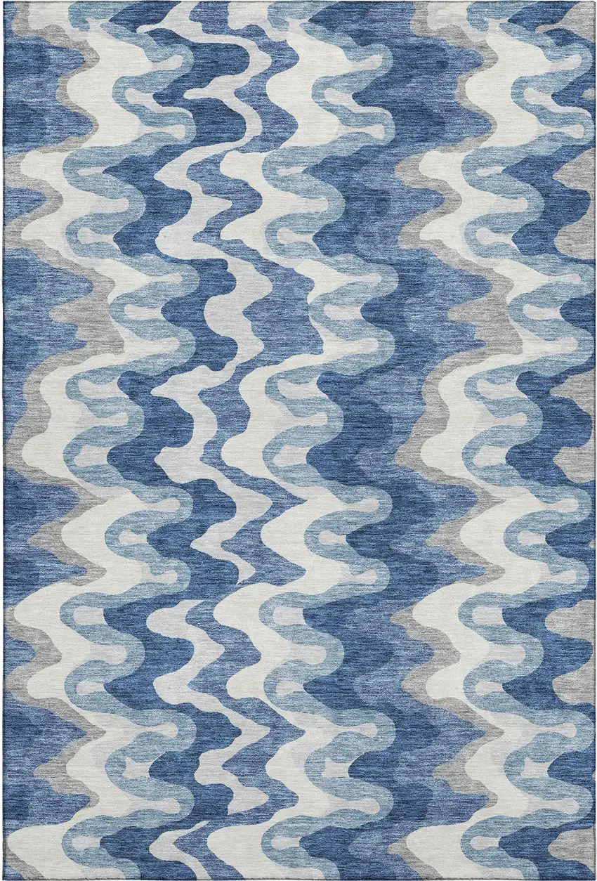 Blue Ivory And Gray Abstract Washable Area Rug With UV Protection Photo 1
