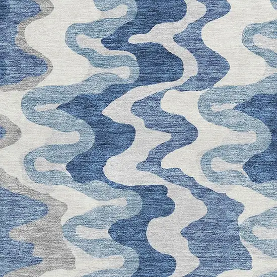 Blue Ivory And Gray Abstract Washable Area Rug With UV Protection Photo 3