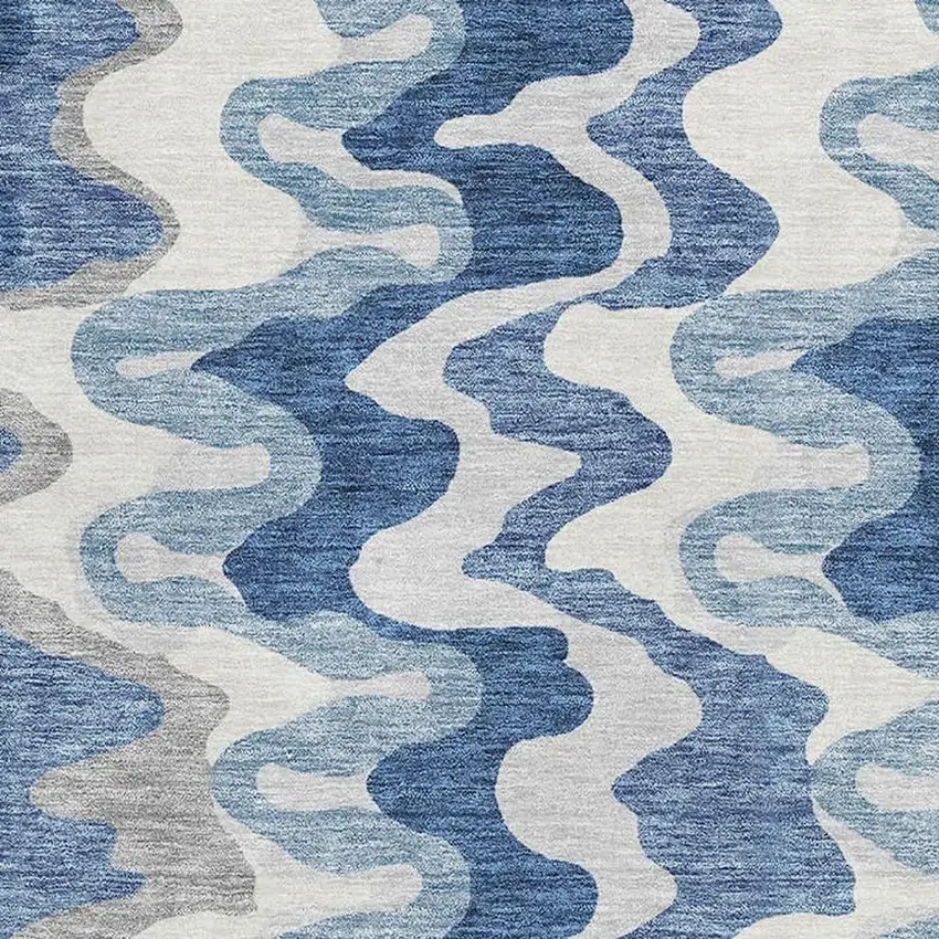 Blue Ivory And Gray Abstract Washable Area Rug With UV Protection Photo 3