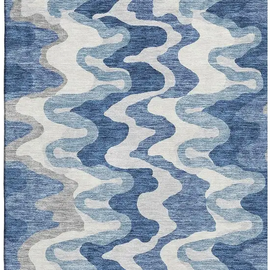 Blue Ivory And Gray Abstract Washable Area Rug With UV Protection Photo 4