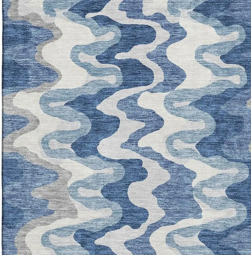Blue Ivory And Gray Abstract Washable Area Rug With UV Protection Photo 4