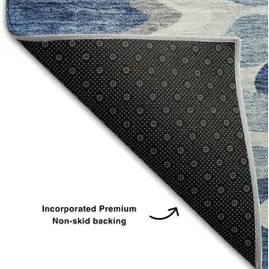 Photo of Blue Ivory And Gray Abstract Washable Area Rug With UV Protection
