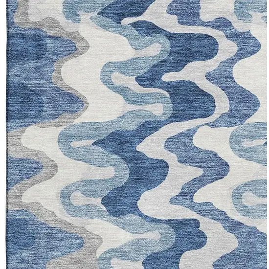 Blue Ivory And Gray Abstract Washable Area Rug With UV Protection Photo 3
